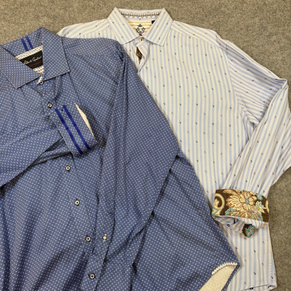 Robert Graham Mens Button Down Shirt Bundle Lot Blue Stripes Polka Dot XL